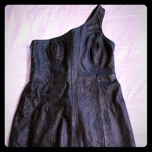 Mini 100% Leather One Shoulder Dress